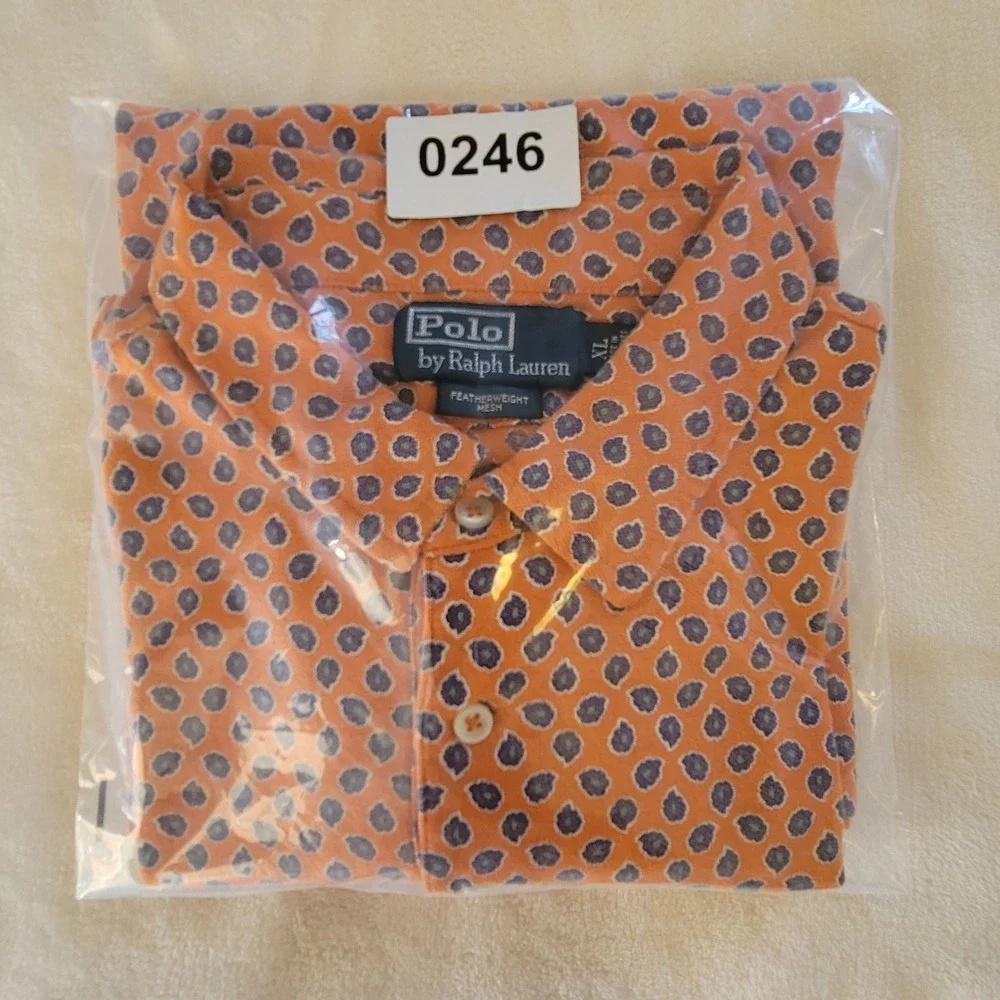 Polo Ralph Lauren Polo Shirt Mens XL Orange Paisley Floral Featherweight Mesh‎